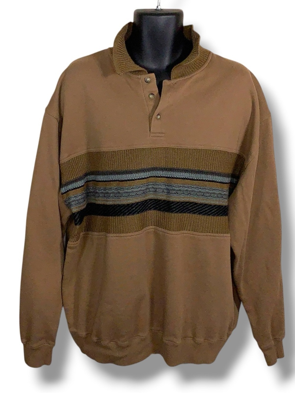 Vintage XXL Norm Thompson Brown Cowl Button Up Collar Shirt Mens Pullover